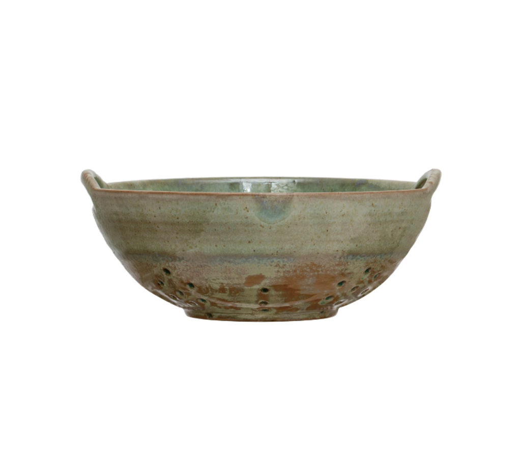 Aqua Stoneware Berry Bowl + Handles