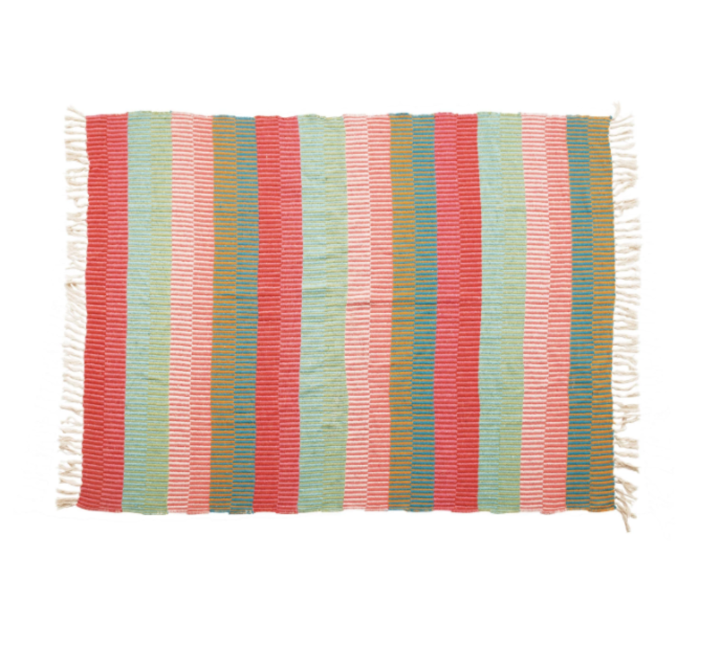 Recycled Cotton Multicolor Vertical Stripe Throw w Tassels