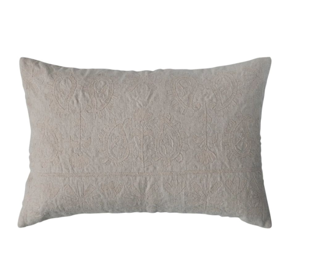 Cotton Lumbar Pillow + Embroidered Paisley Pattern