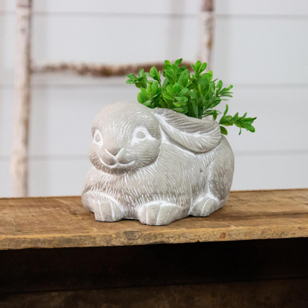 Grey Cement Bunny Planter