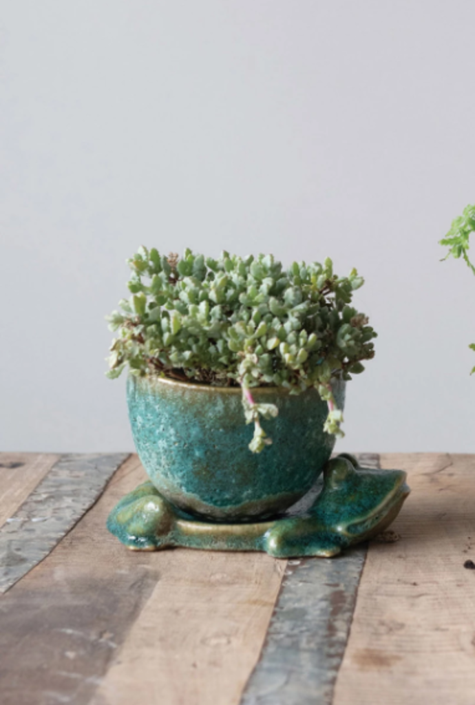 Stoneware Planter w/Frog Base