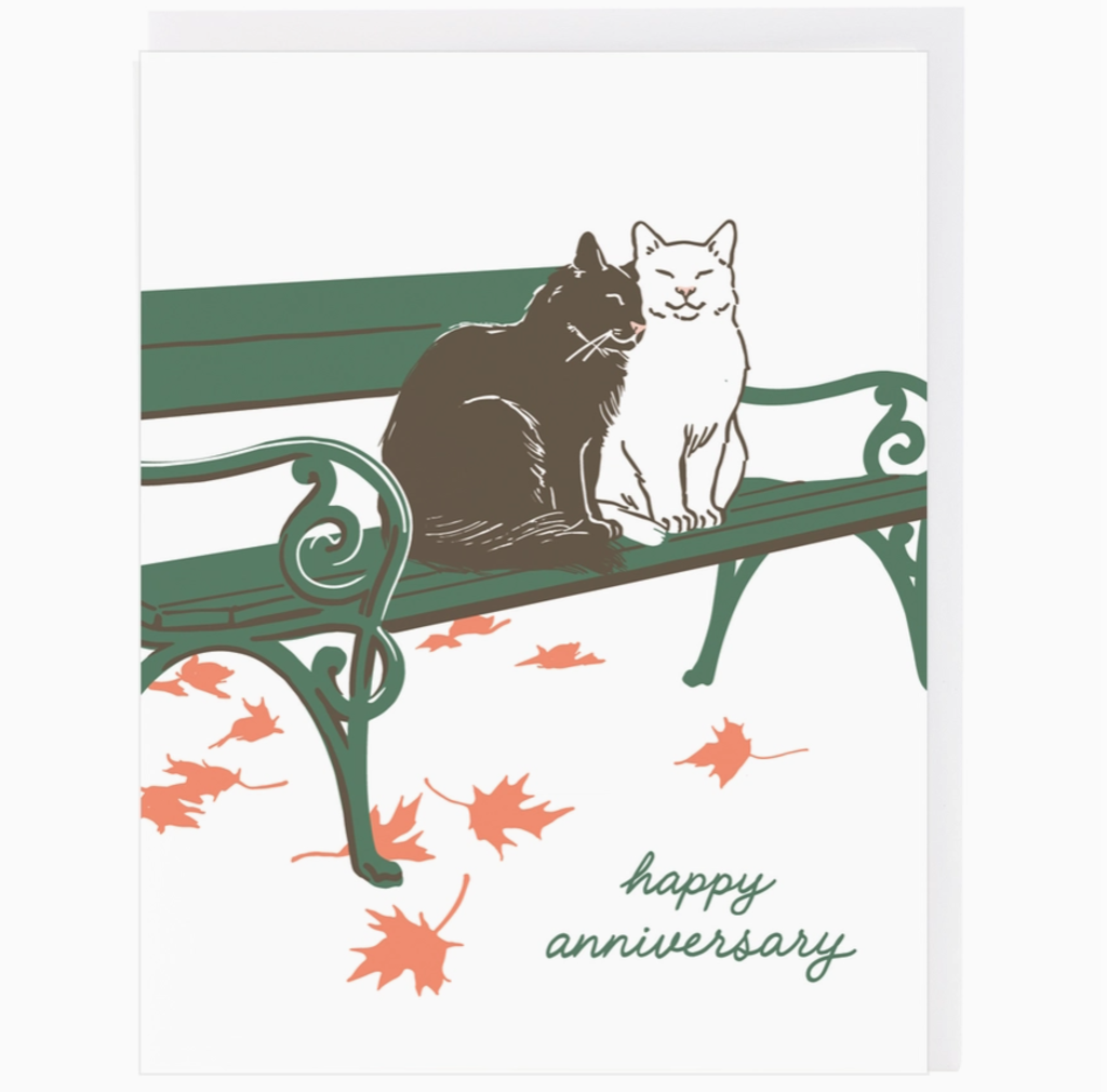 Cat On A Bench Anniversary Card