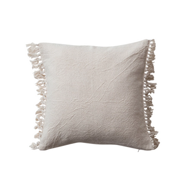 Natural Cotton Pillow w/ Fringe- 20"