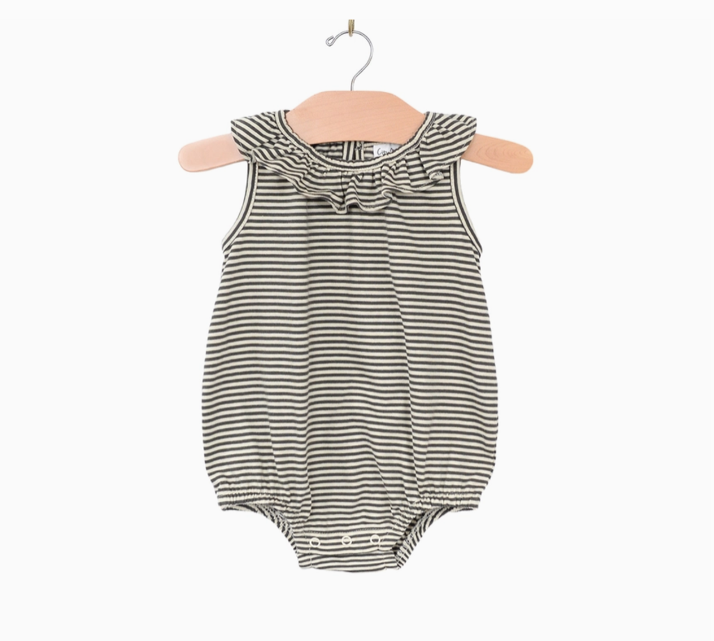 Striped Charcoal Romper w/ Frill Collar