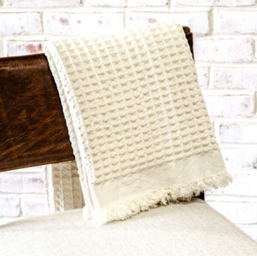 White Waffle Fringe Throw