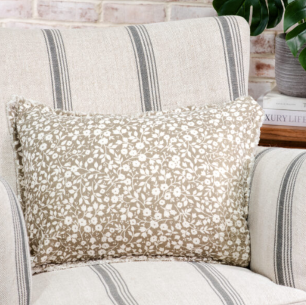 20" Beige Floral & Leaf Pillow