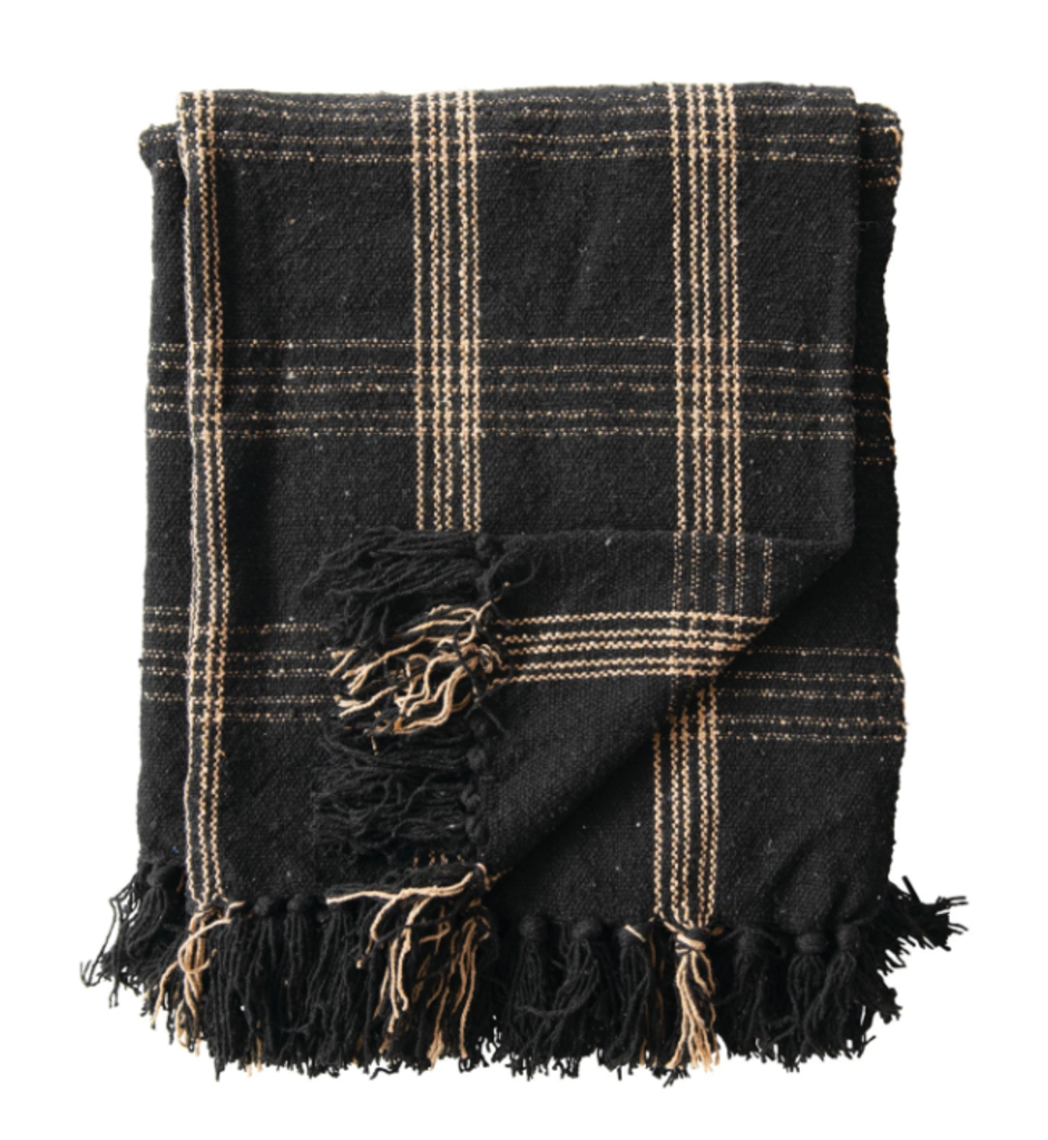 Tan & Black Plaid Cotton Throw