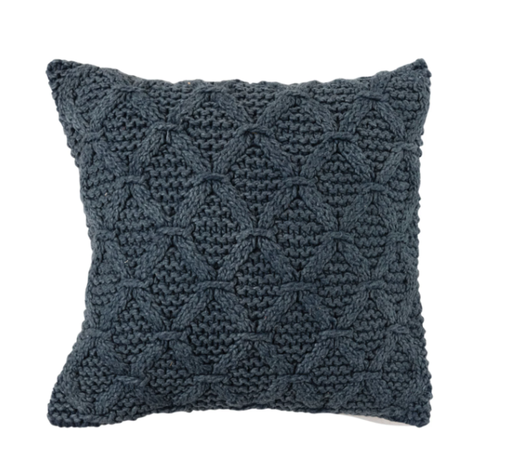 18" Blue Woven Cable Knit Pillow