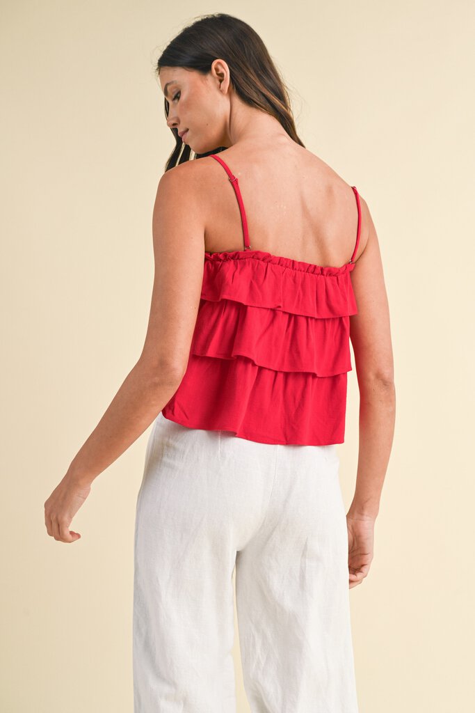 Red Tiered Ruffle Cami Top