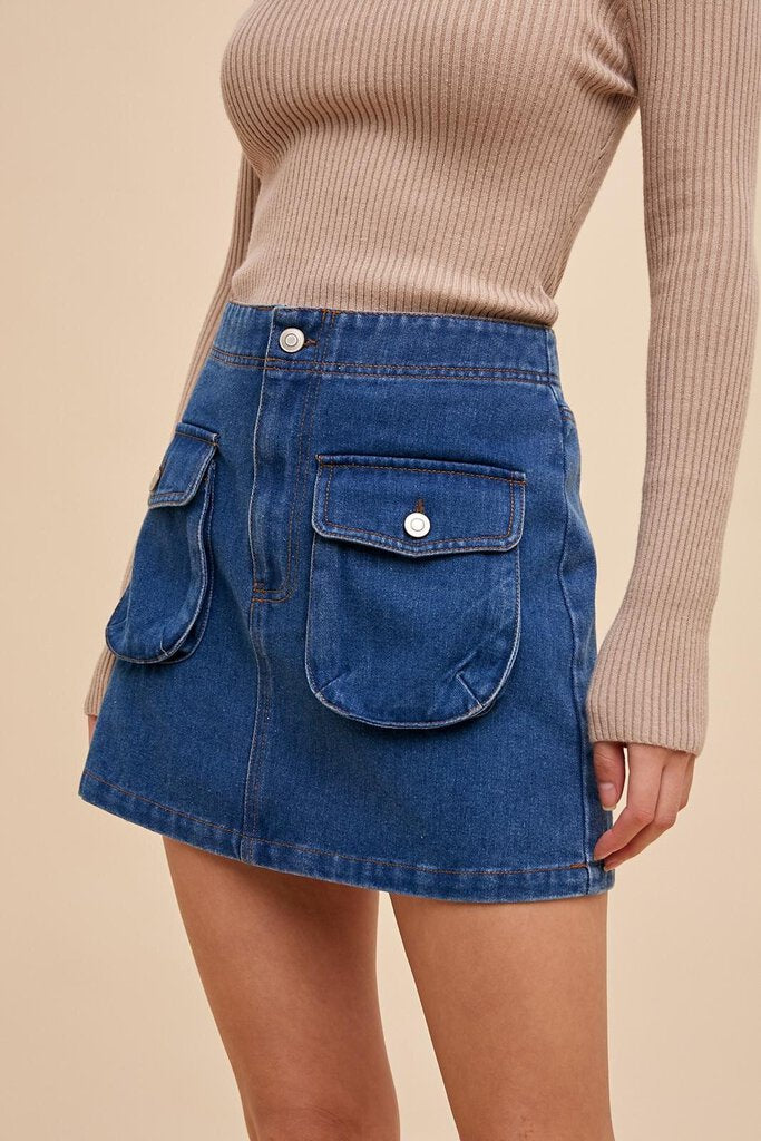 Medium Wash Denim Cargo Skirt