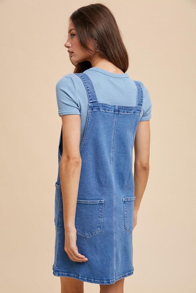 Washed Denim Overall Mini Dress