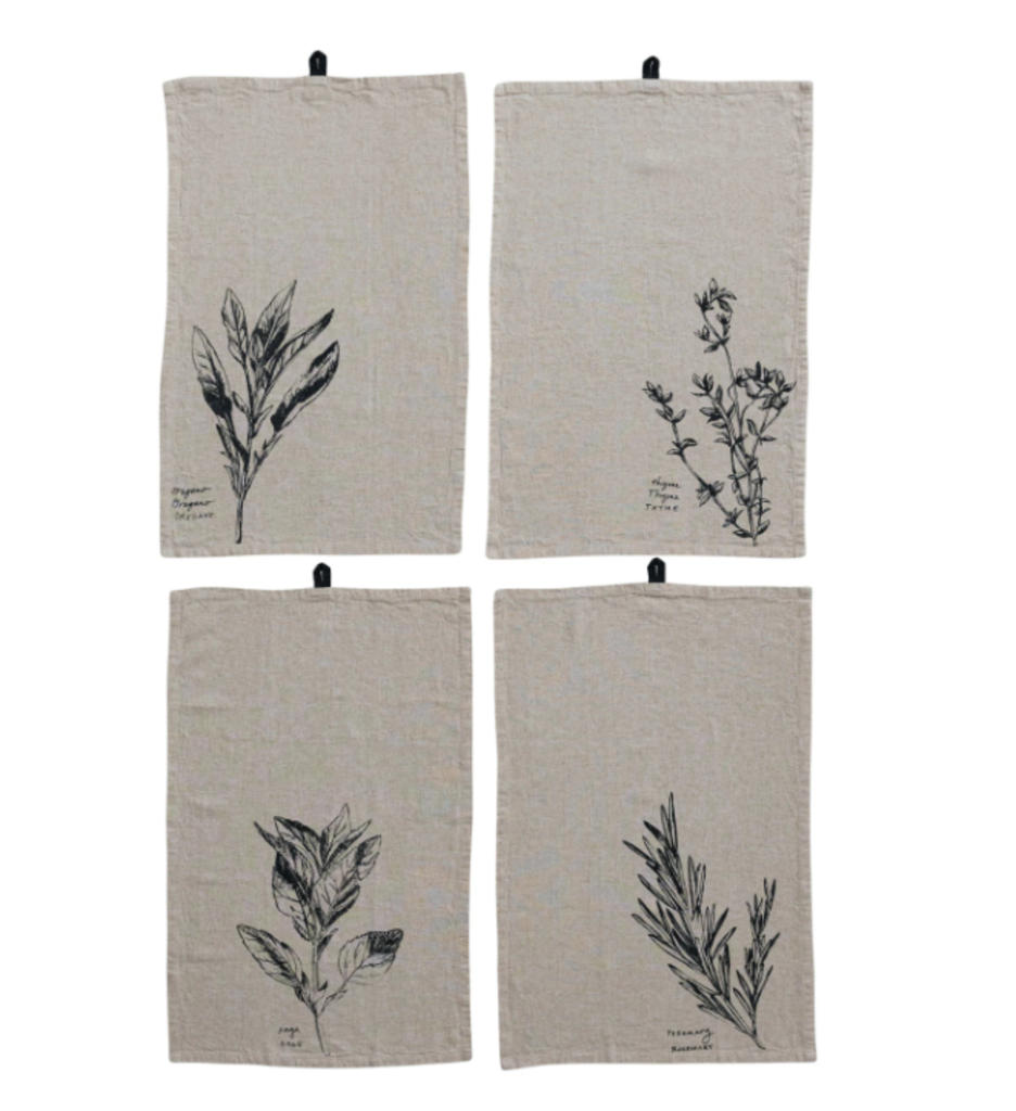 Linen Blend Printed Herb Tea Towel