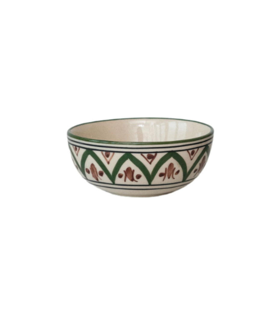 4" Green & Brown Hand-Painted Stoneware Bowl