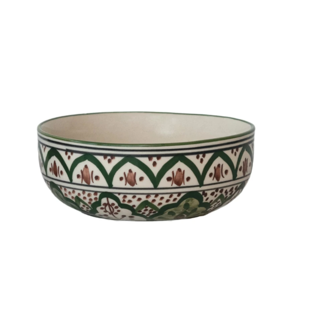 6" Green & Brown Hand-Painted Stoneware Bowl