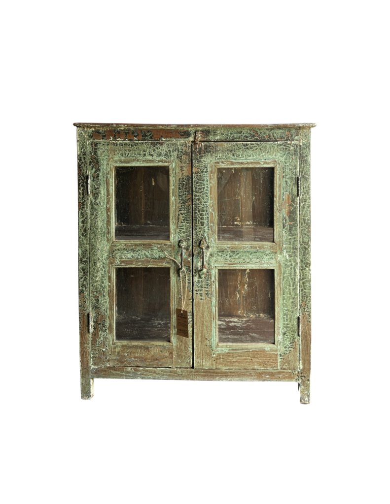 Chippy Green Wooden 2 Glass Door Cabinet