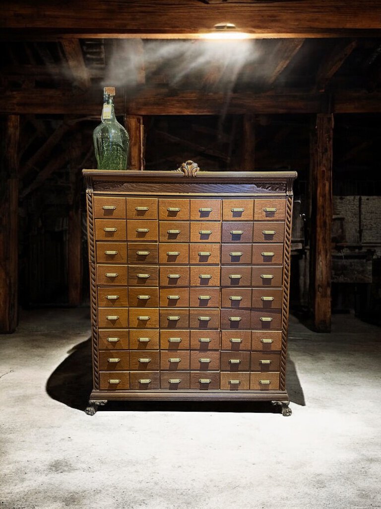 30-Drawer Oak Cabinet