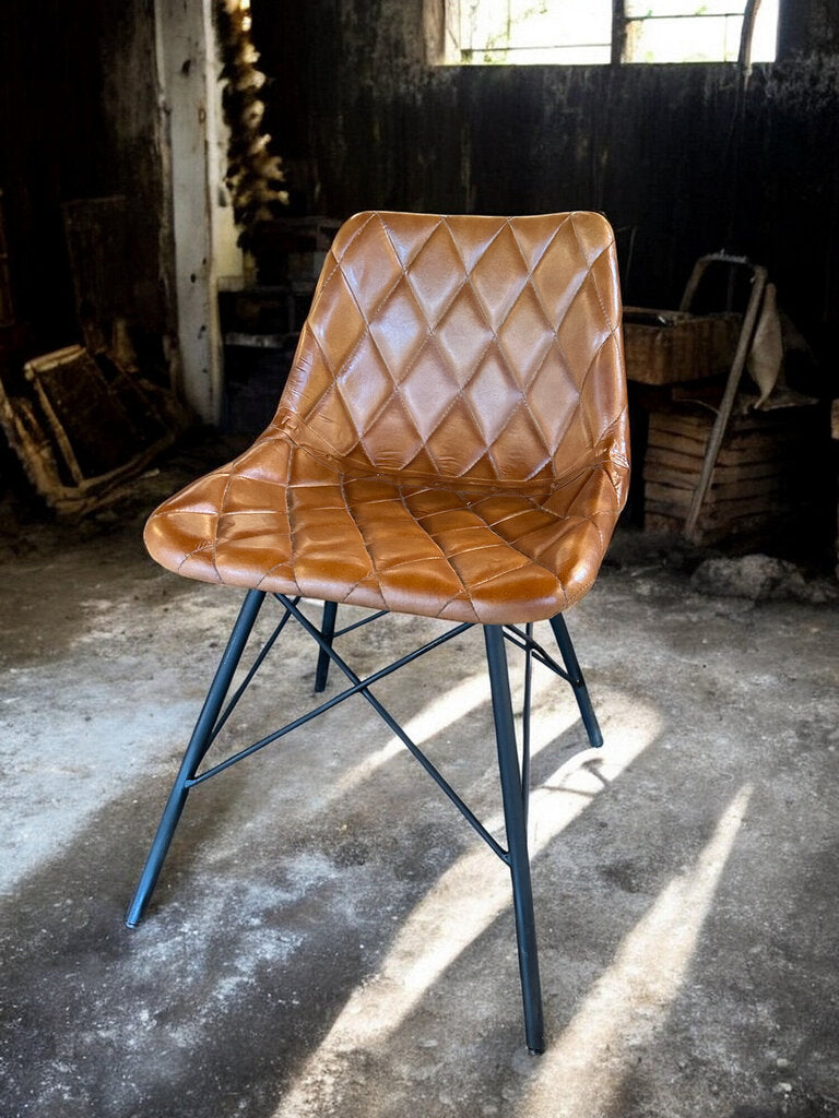 Stitched Leather + Metal Dining Chair