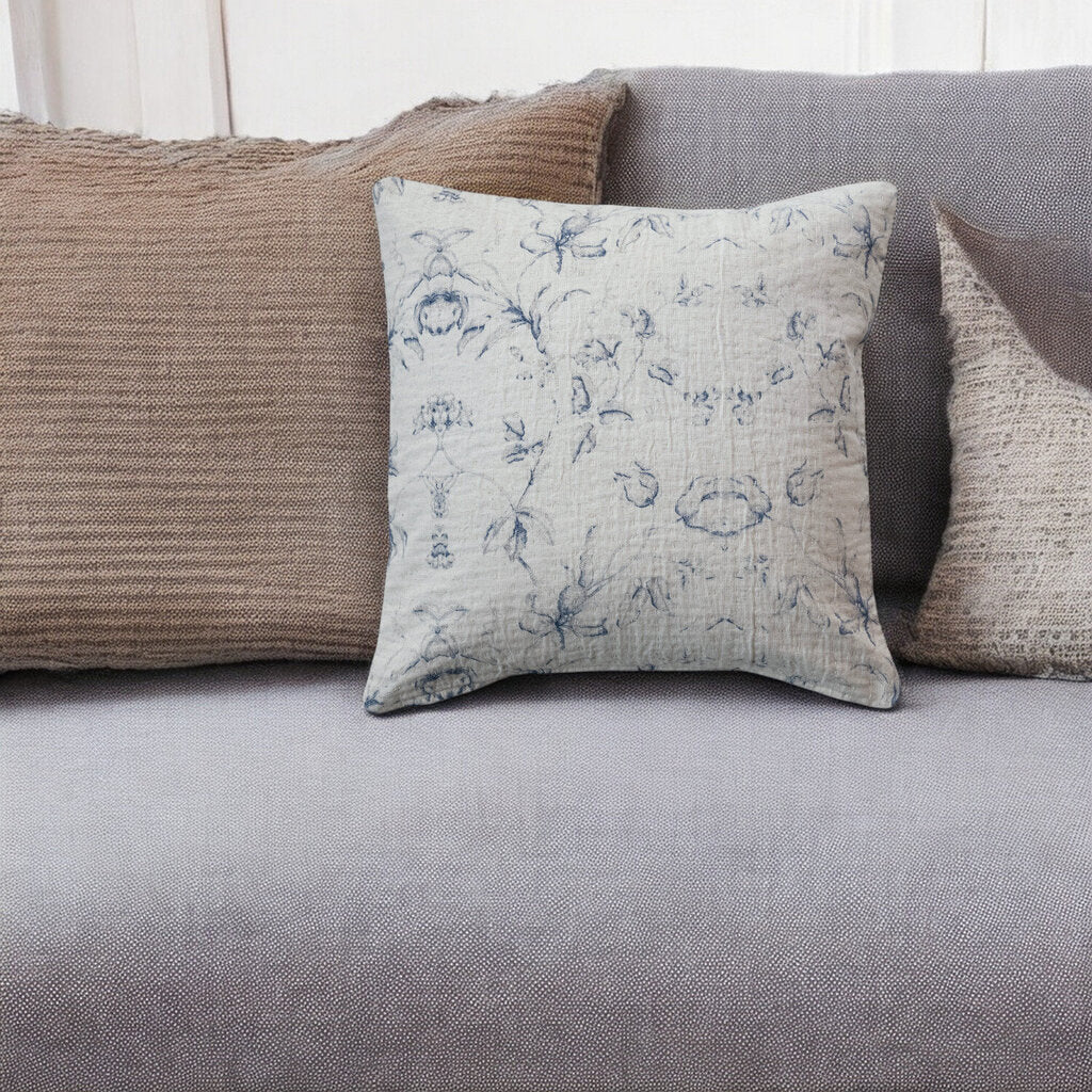 Cotton + Linen Printed Floral Pillow