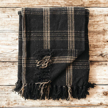 Tan & Black Plaid Cotton Throw