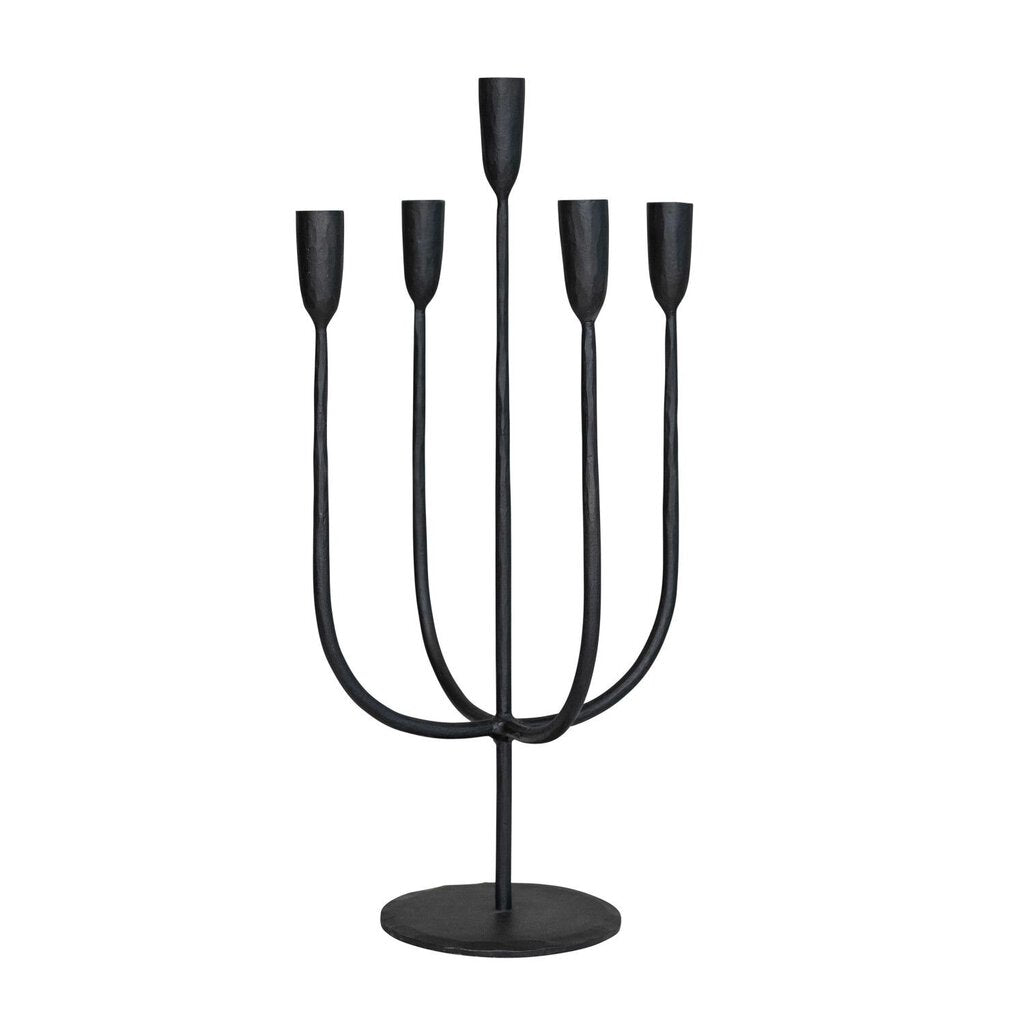 Hand-Forged Black Iron Candelabra