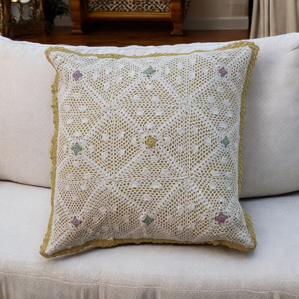 Recycled Cotton Diamond Crocheted Pillow