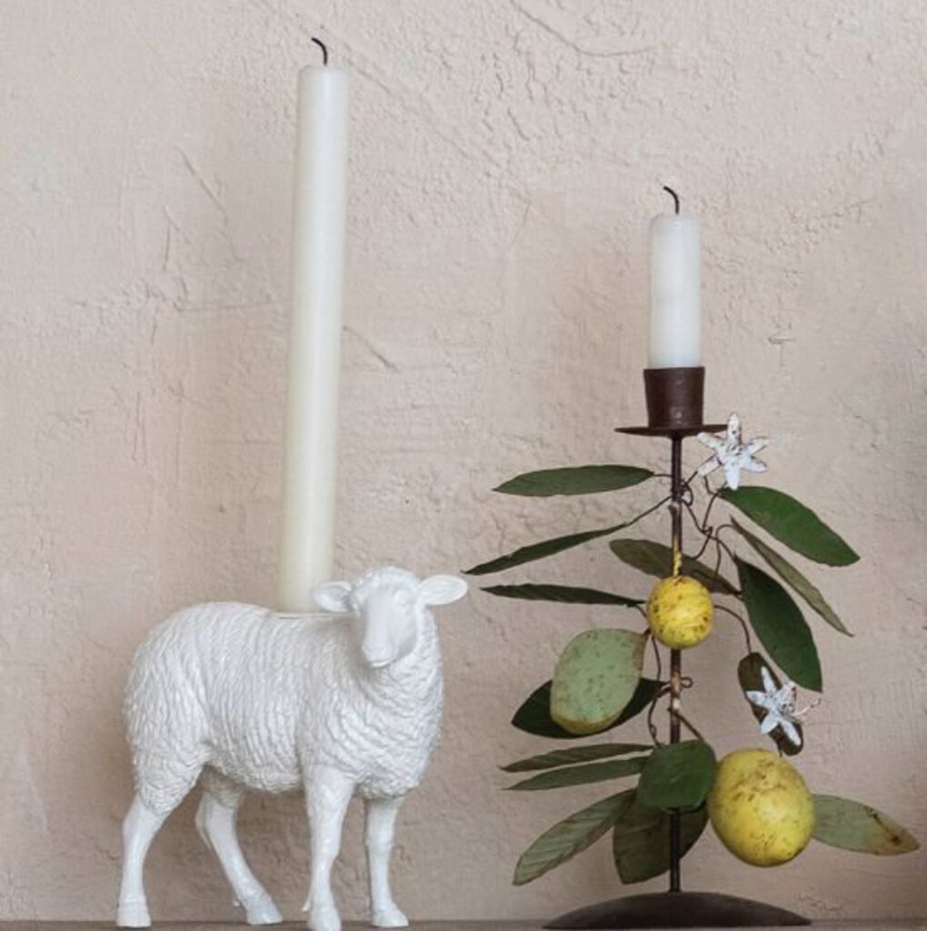 Aged White Sheep Taper Candle Holder