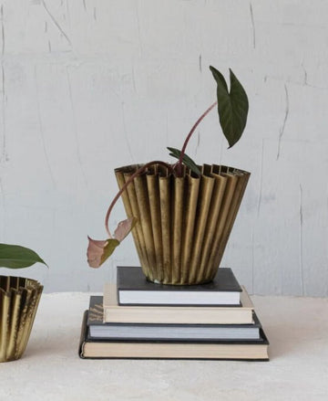 Fluted Metal Brass Planter