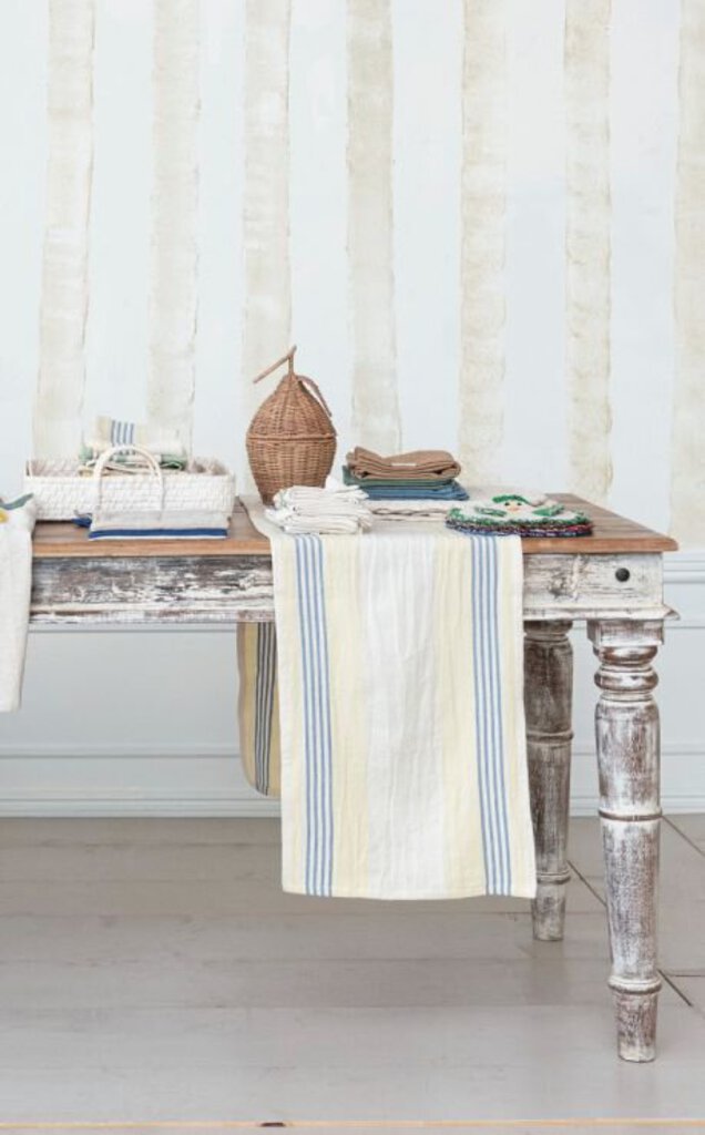 Yellow + Blue Woven Cotton Table Runner