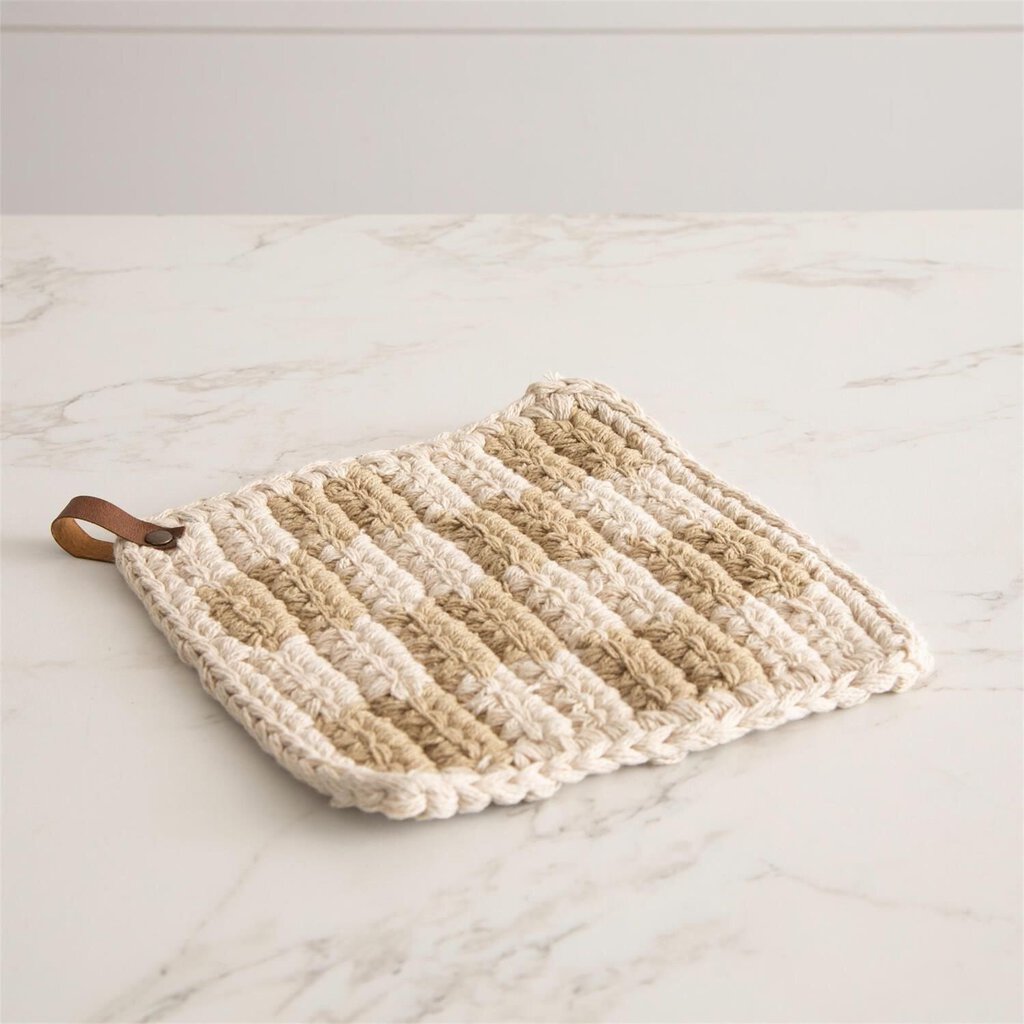 Tan + Cream Knit Checked Pot Holder