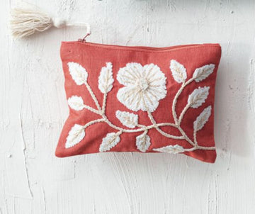 Red Cotton Flower Pouch W/Tassel