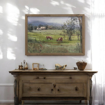 Beautiful Framed Cows Grazing Canvas