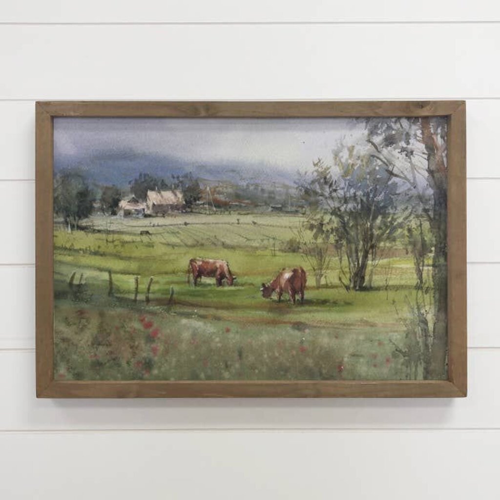 Beautiful Framed Cows Grazing Canvas