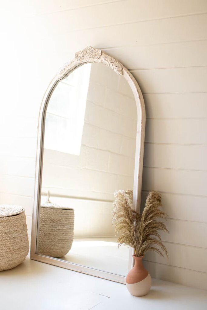 Carved Arched Wood-Framed Mirror