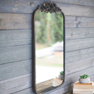 Aged Metal Floral Mirror