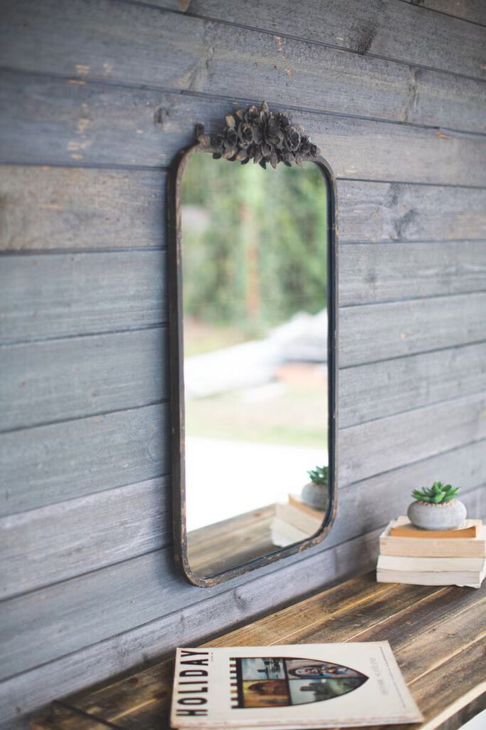 Aged Metal Floral Mirror