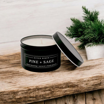 Pine + Sage Black Tin Soy Candle