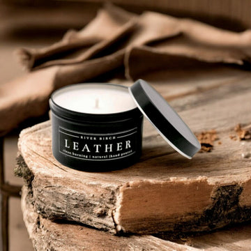 Leather Black Tin Soy Candle