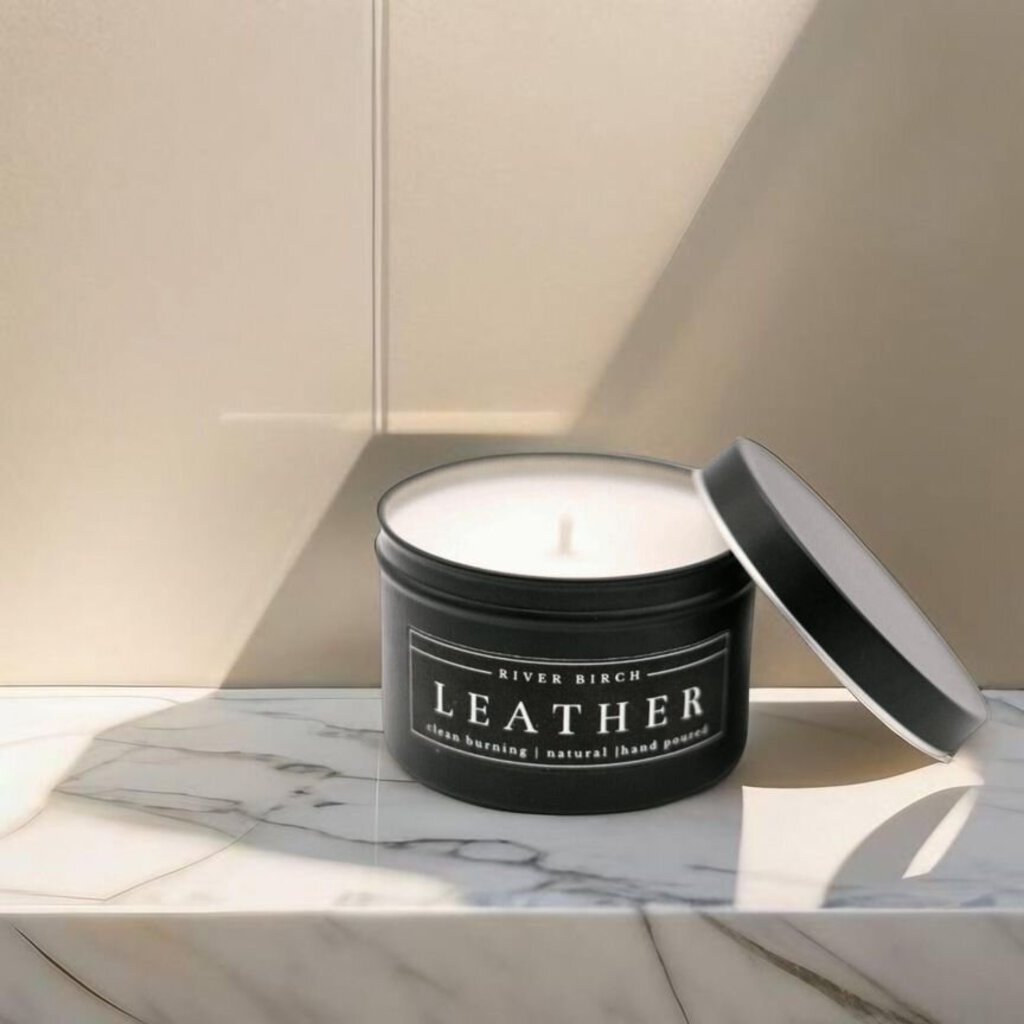 Leather Black Tin Soy Candle