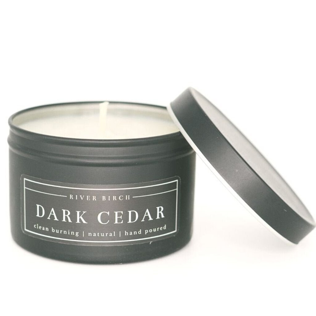 Dark Cedar Black Tin Soy Candle