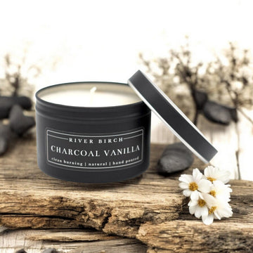 Charcoal Vanilla Black Tin Soy Candle