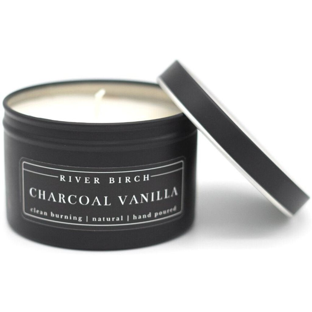 Charcoal Vanilla Black Tin Soy Candle