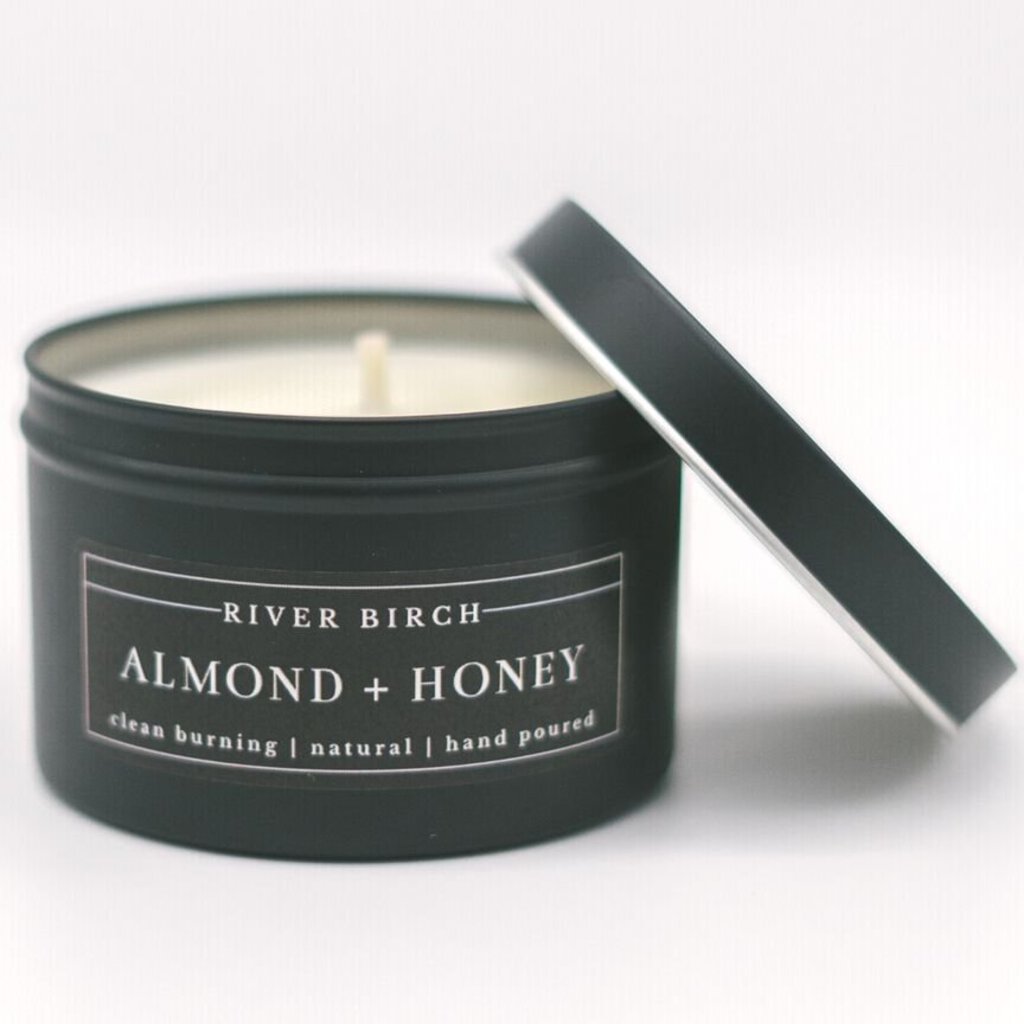 Almond + Honey Black Tin Soy Candle