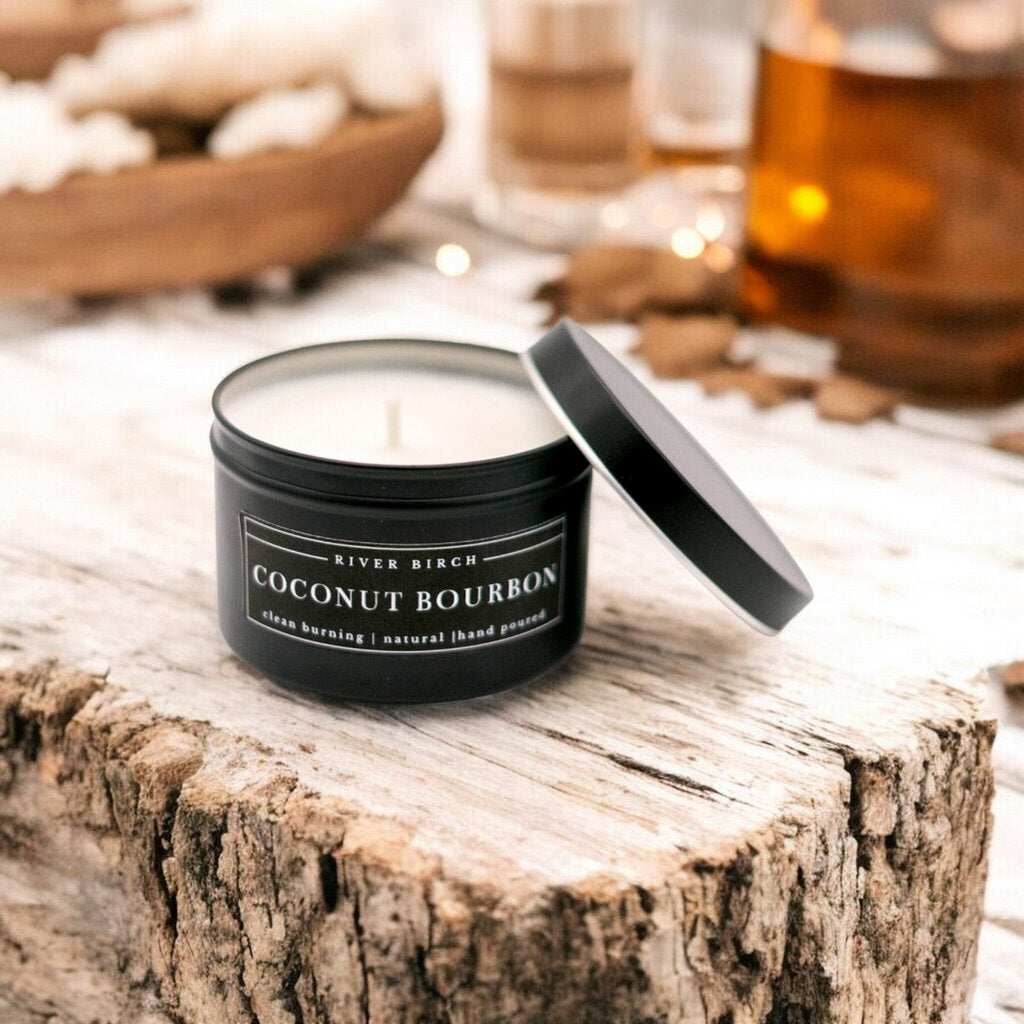 Coconut Bourbon Black Tin Soy Candle