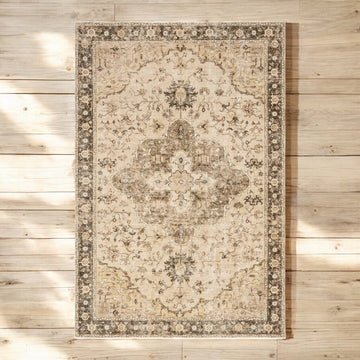 Washable Ornate Brown Medallion Rug (5'x8')