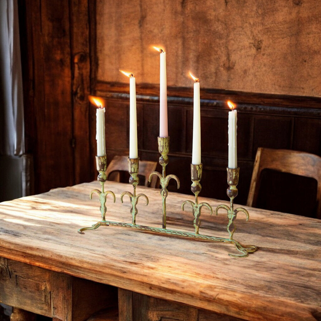 Green Patina Forged Candelabra