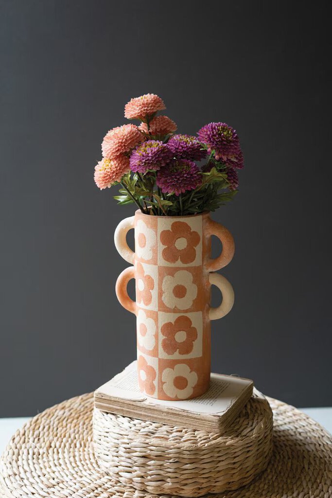 Double-Handled Flower Graphic Vase