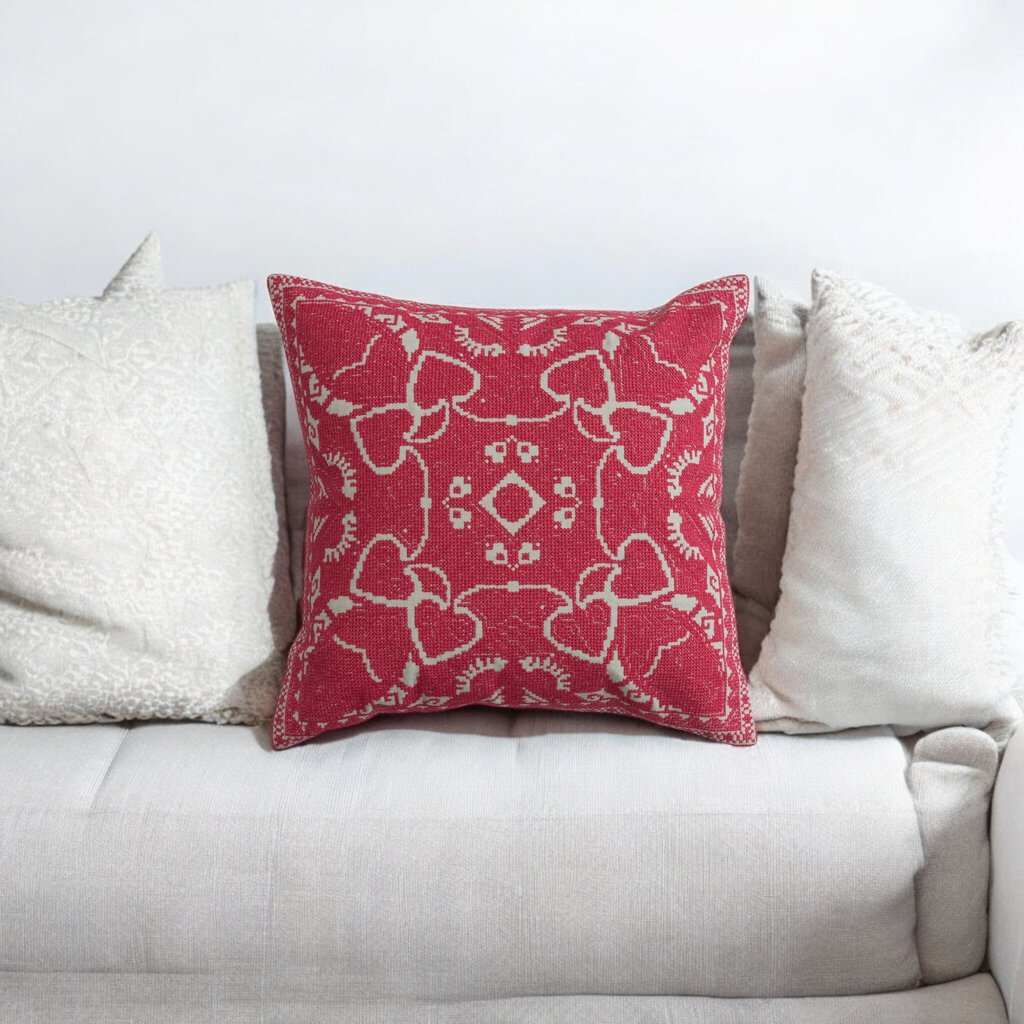 Colorful Pink Embroidered Design Pillow
