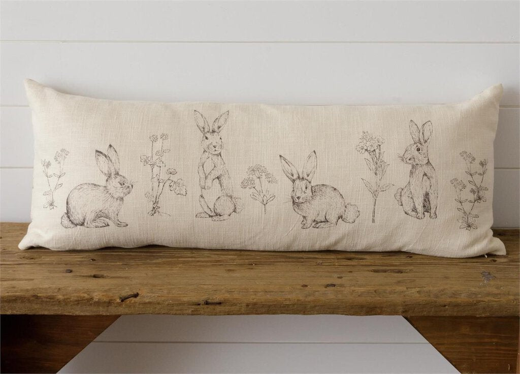 Reversible Rabbit & Wildflower Lumbar Pillow