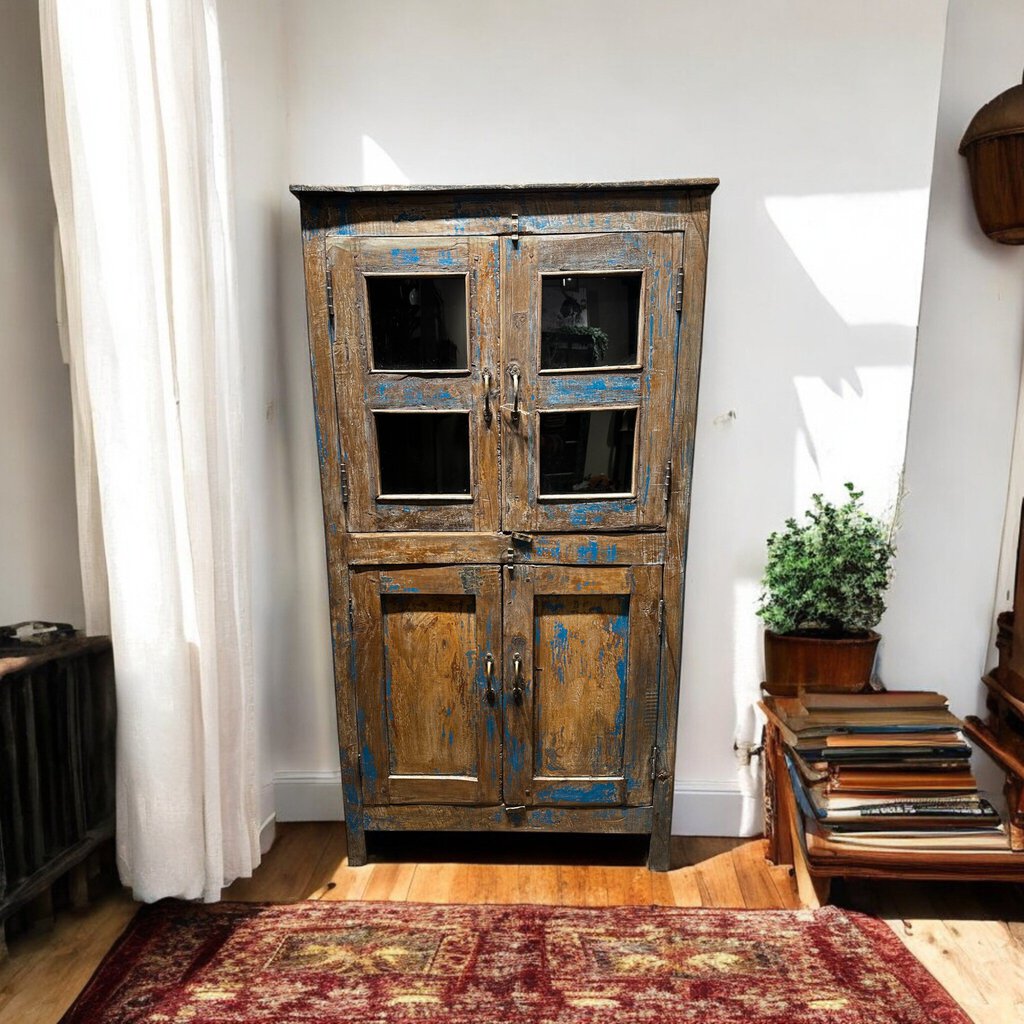 Blue 4 Door Wooden Cabinet