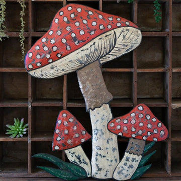 Hand Hammered Metal Mushroom Hanging Wall Decor